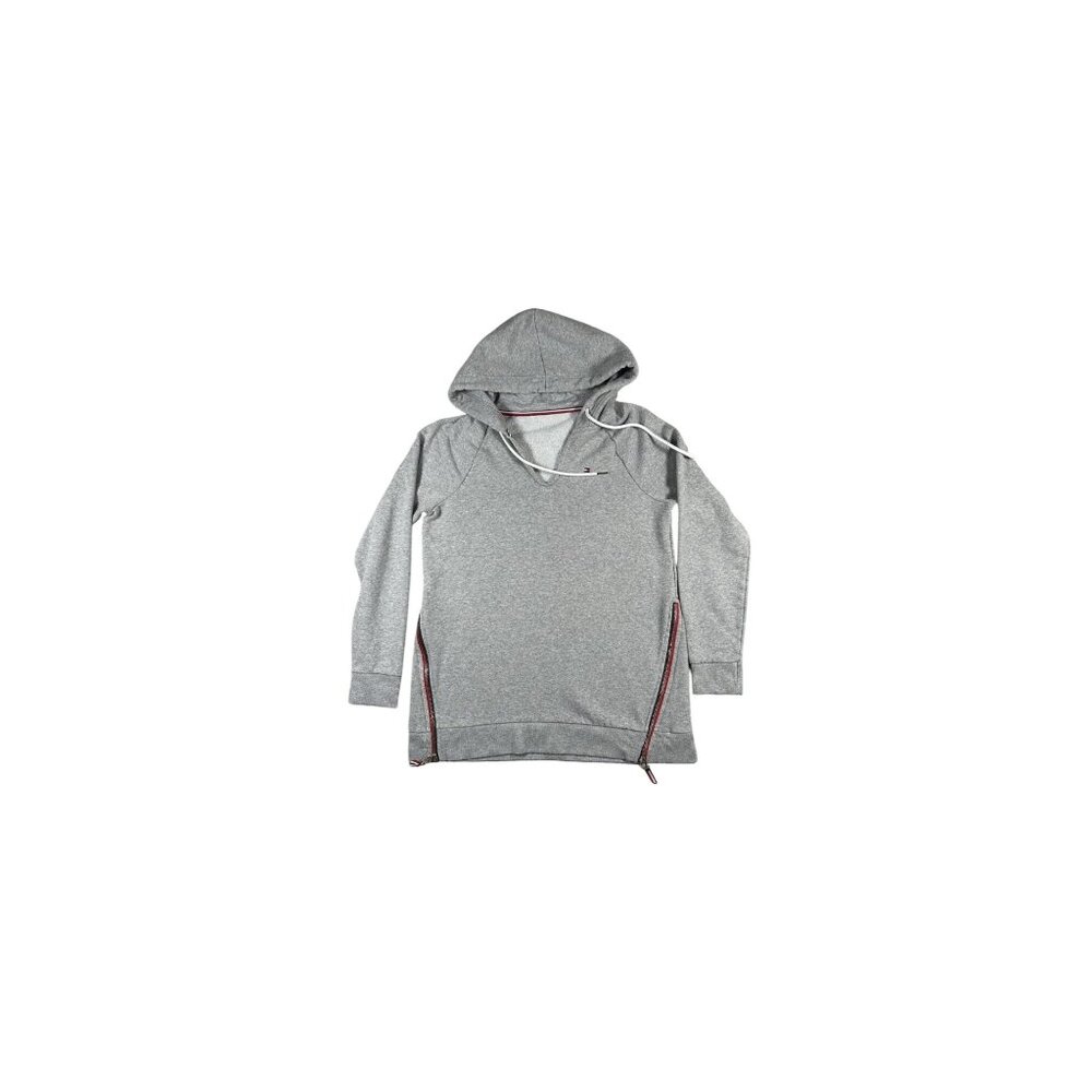 Tommy Hilfiger Womens Grey Hoodie Sweatshirt Logo L Pullover Style zipper detail